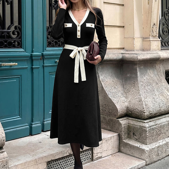 Damen Elegantes Langarmkleid mit Taillengürtel Shop Nory