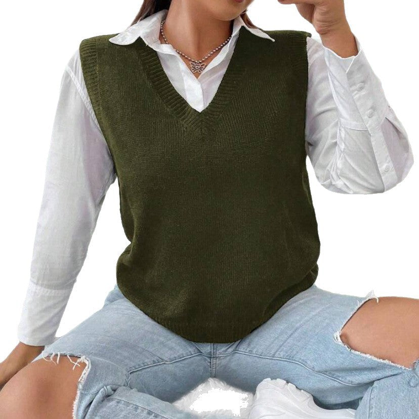 Damen Strickweste mit V-Ausschnitt und feinem Rippstrickmuster