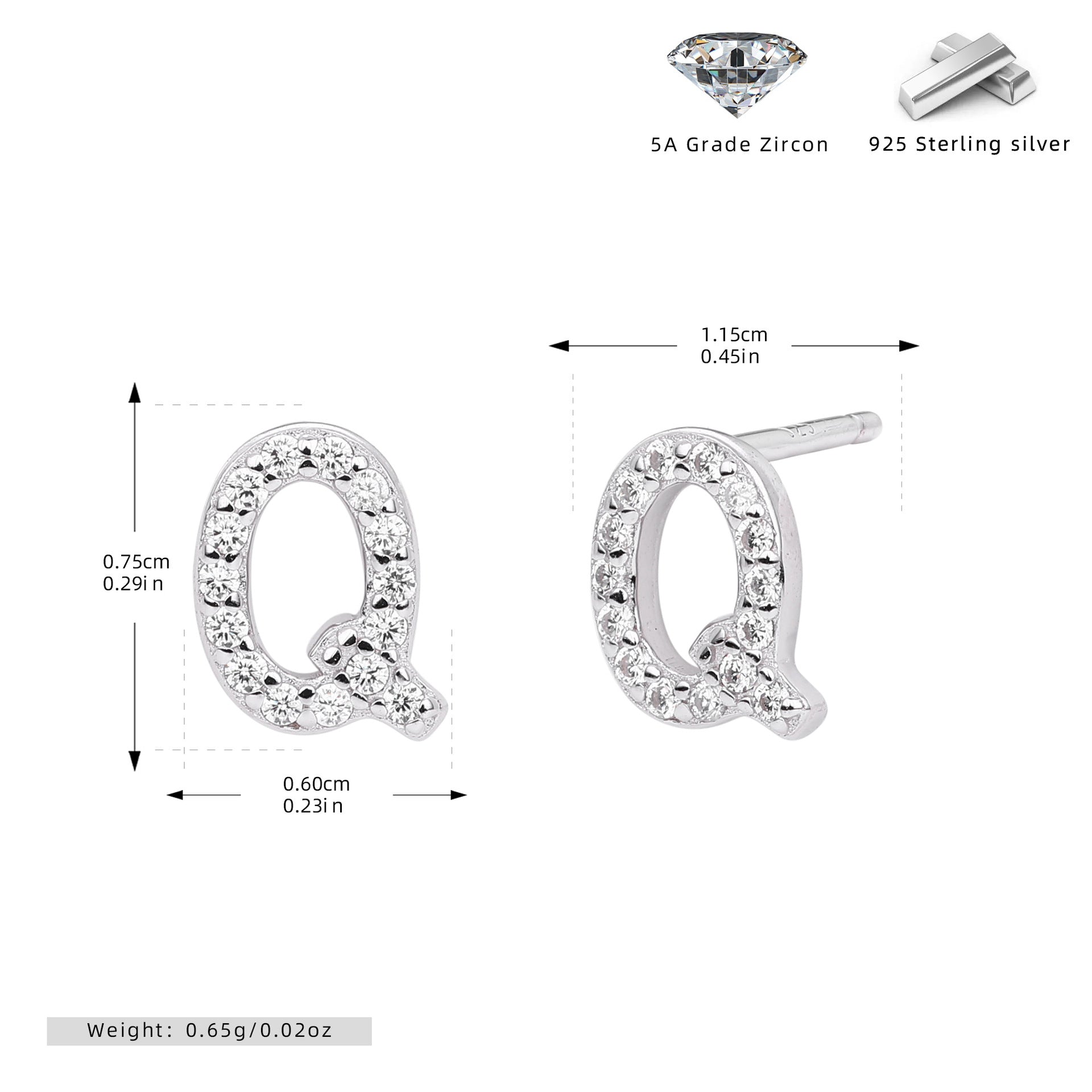 Damen Ohrstecker aus 925 Sterling Silber mit luxuriösem Zirkonbuchstaben R Shop Nory