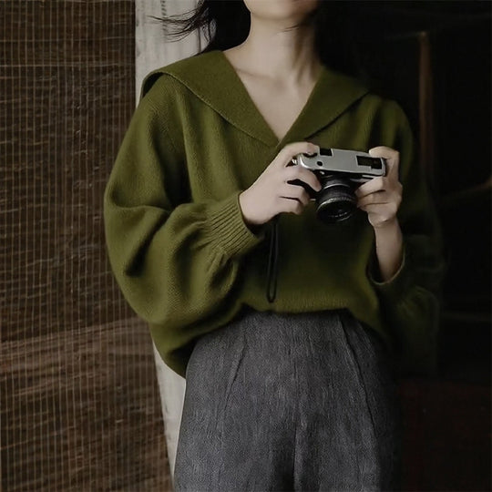 Damen Modischer Pullover mit tiefem V-Ausschnitt und weit geschnittenen Ärmeln Shop Nory