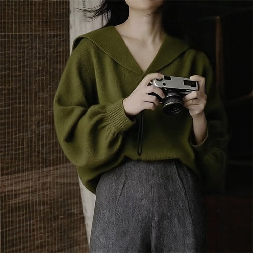 Damen Modischer Pullover mit tiefem V-Ausschnitt und weit geschnittenen Ärmeln Shop Nory