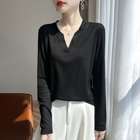 Damen Langärmliges Feinstrickshirt mit geschlitztem V-Kragen Shop Nory