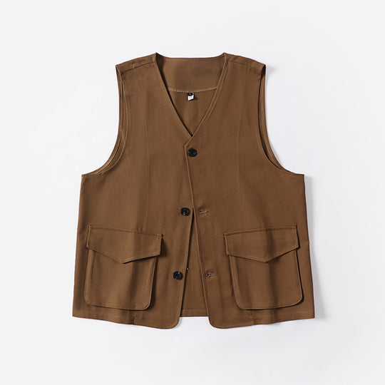 Herren Multifunktionale Baumwoll-Weste mit aufgesetzten Taschen und V-Ausschnitt Shop Nory
