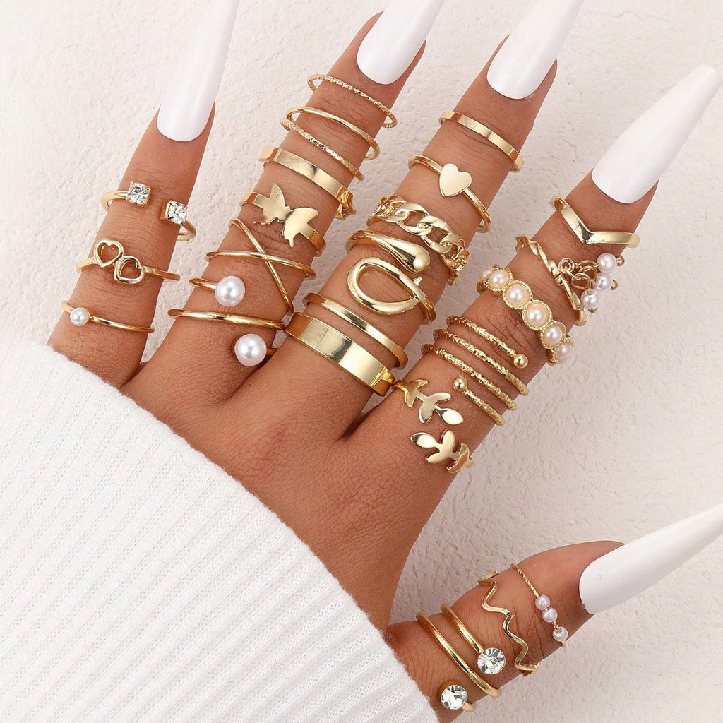 Damen Ring-Set mit kreativen Designs und funkelnden Elementen Shop Nory
