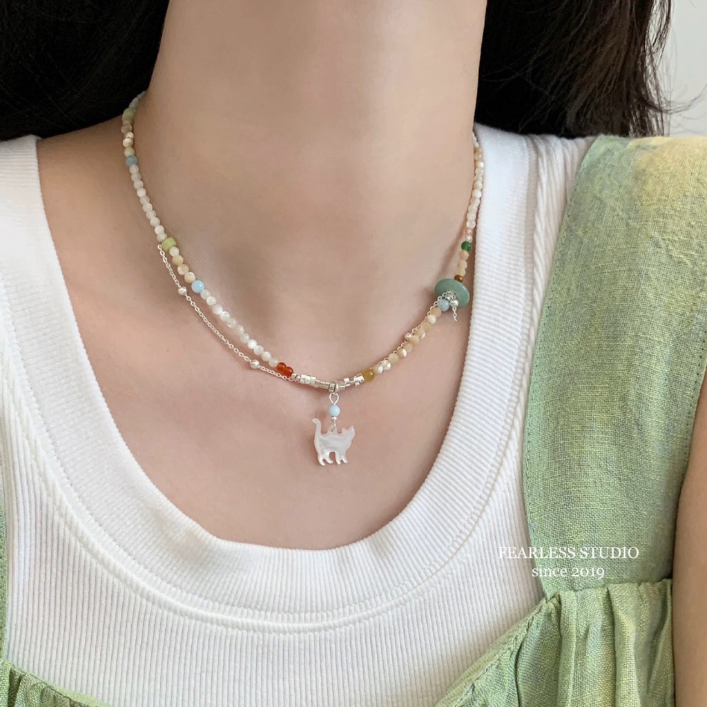 Damen mehrschichtige Kette mit Katzenanhänger Shop Nory