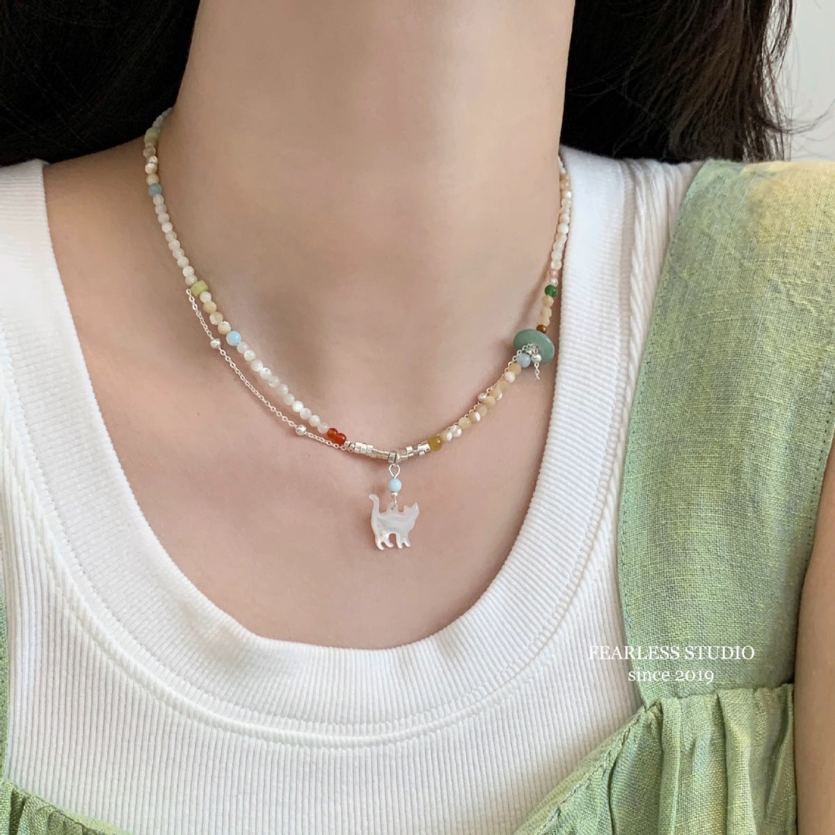 Damen mehrschichtige Kette mit Katzenanhänger Shop Nory
