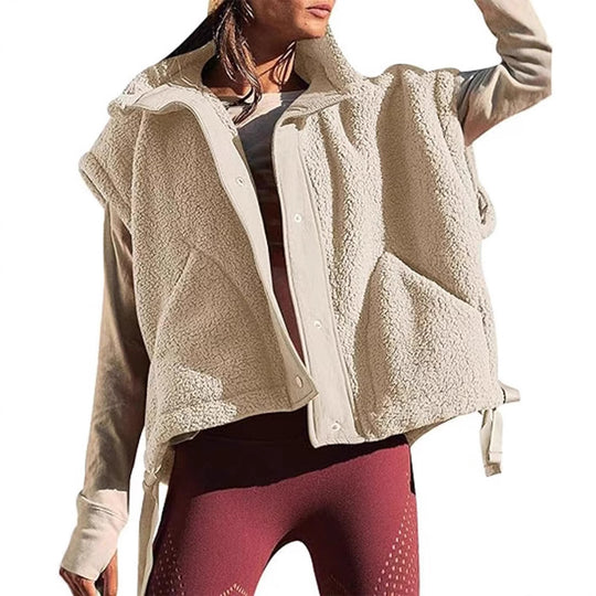 Damen Übergroße Teddyfleece-Weste mit Kapuze und Druckknöpfen Shop Nory
