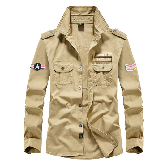 Herren Militärinspiriertes Hemdblouson mit Schulterpatten, Brustpattentaschen und Abzeichenpatches Shop Nory