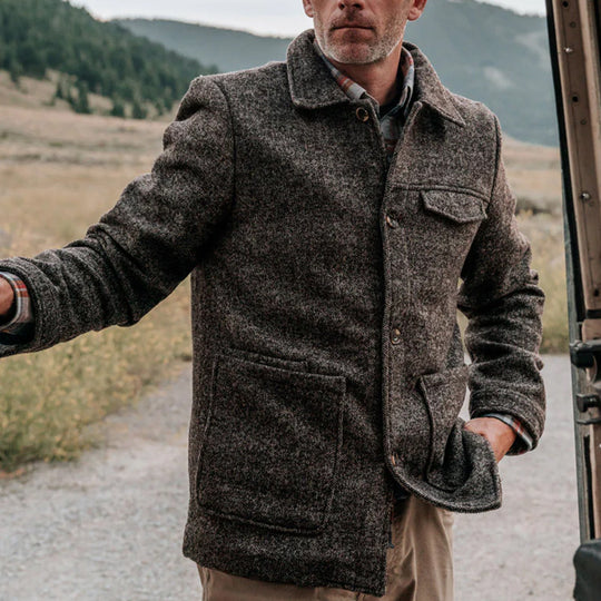 Herren Woll-Tweed Feldjacke mit Stehkragen und aufgesetzten Taschen Shop Nory