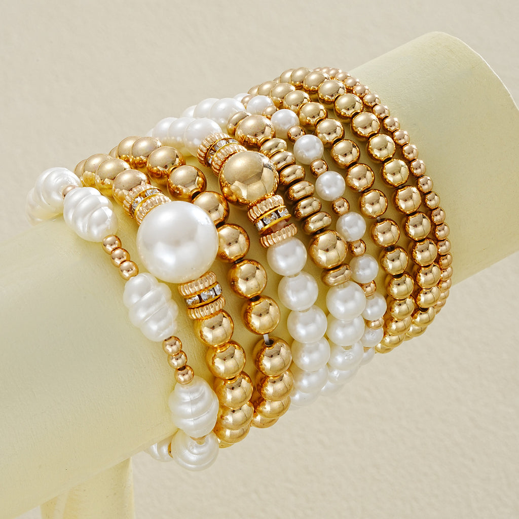 Damen Armreif-Set mit eleganten Perlen- und Goldakzenten Shop Nory