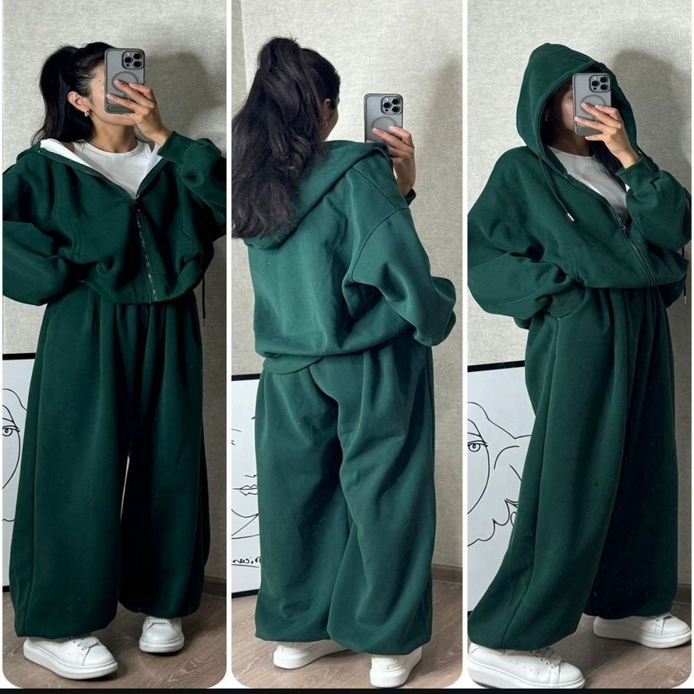 Damen nan übergroße Kapuzenjacke mit Reißverschluss und weite Jogginghose Lounge Set Shop Nory