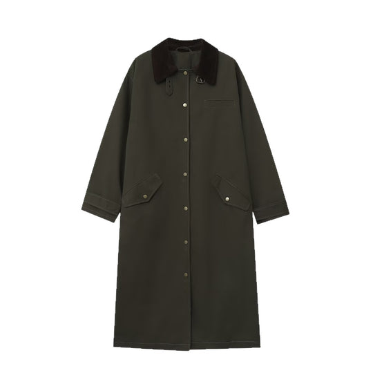 Damen langer wasserdichter Parka-Mantel mit Cordkragen und Druckknopfleiste Shop Nory