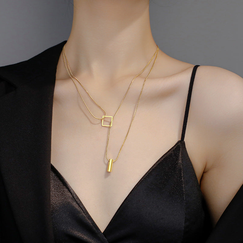 Damen Doppel-Layer Geometrische Anhänger Halskette Shop Nory