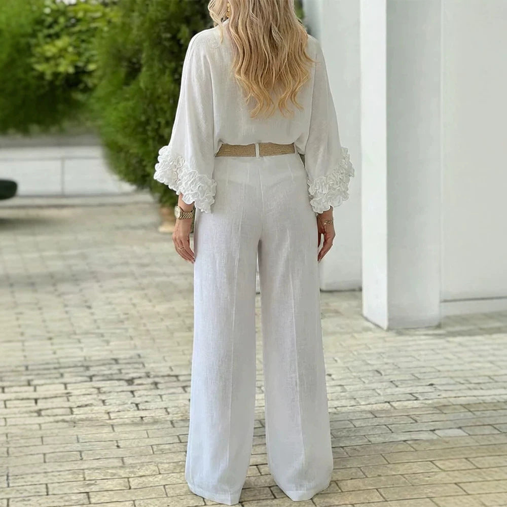 Damen Hochtaillierte Palazzo-Hose mit Knopfblende und Eingrifftaschen Shop Nory