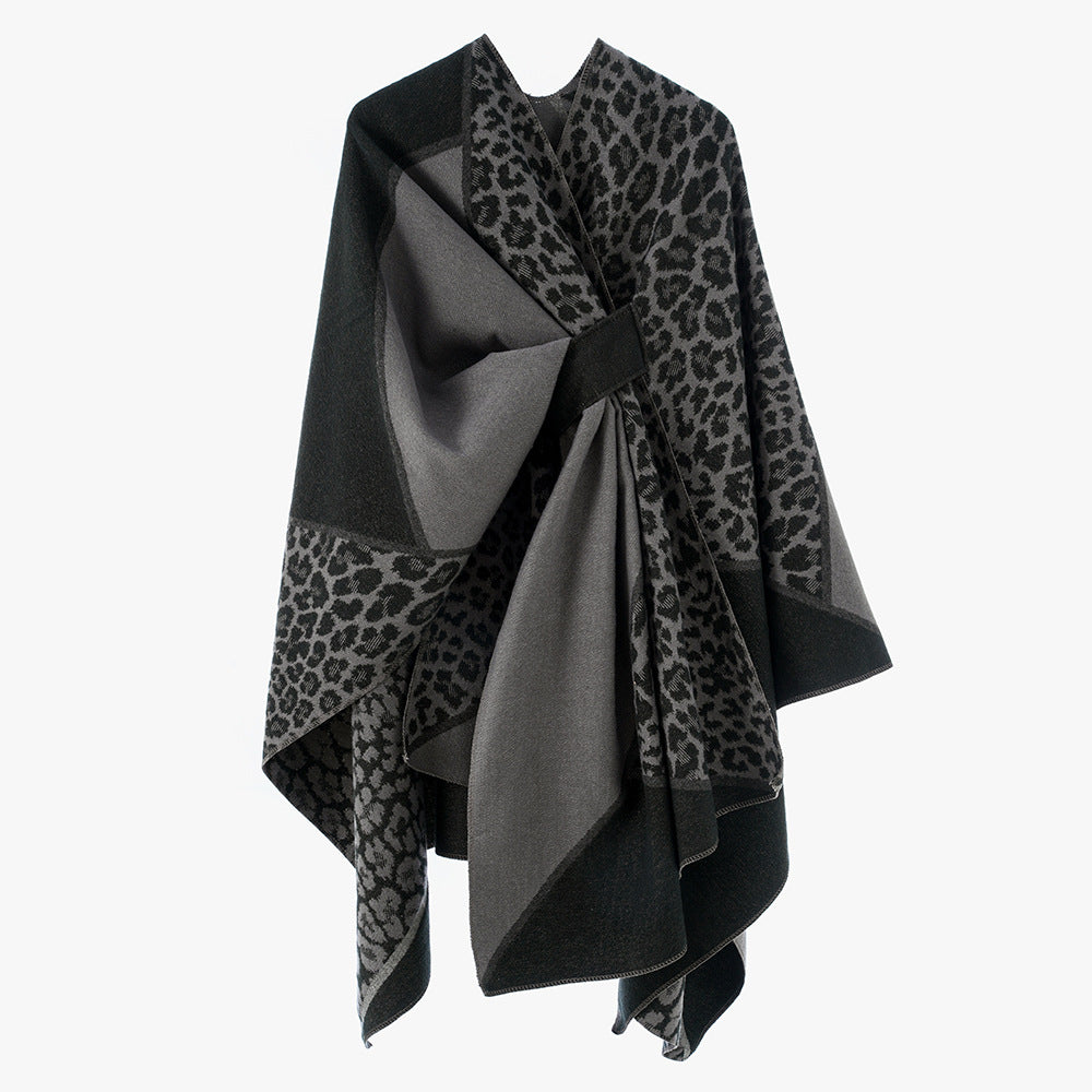 Damen Jacquard-Poncho mit Leopardenmuster und Wollmix-Überwurf Shop Nory