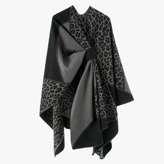 Damen Jacquard-Poncho mit Leopardenmuster und Wollmix-Überwurf Shop Nory