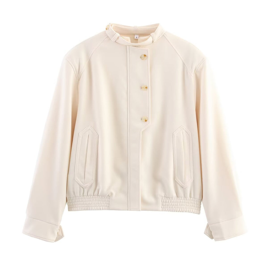 Damen Bomber-Kurzjacke mit Stehkragen, verdeckter Knopfleiste und elastischem Saum Shop Nory
