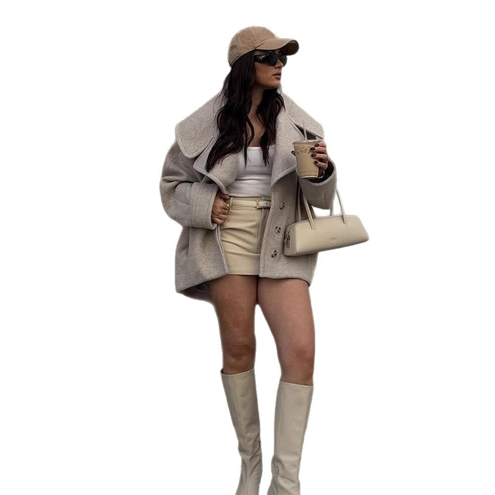 Damen Oversize Wollmix-Kurzmantel mit großem Revers und kastigem Schnitt Shop Nory
