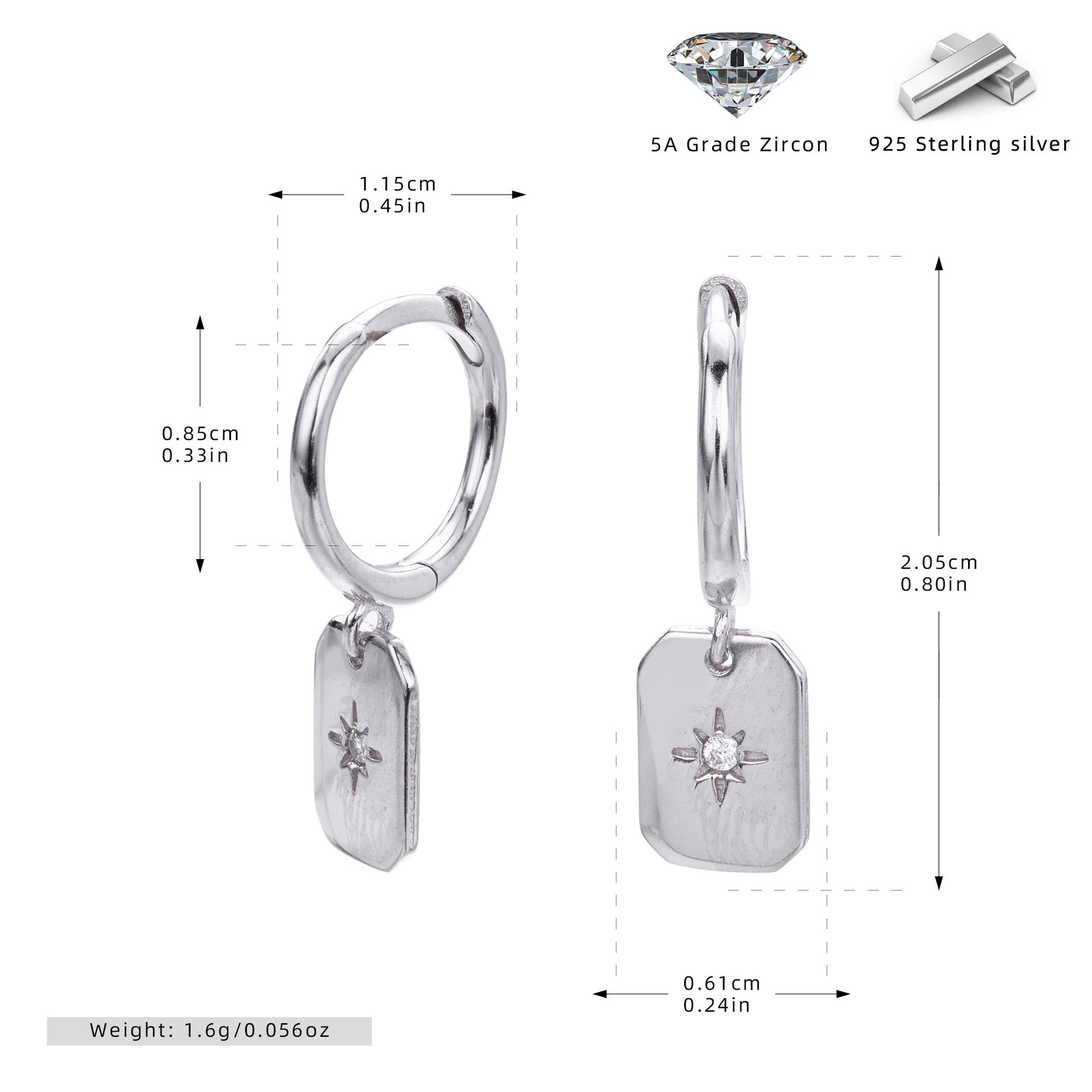 Damen Ohrhänger mit luxuriösem Zirkon-Anhänger aus hochwertigem 925 Sterlingsilber Shop Nory