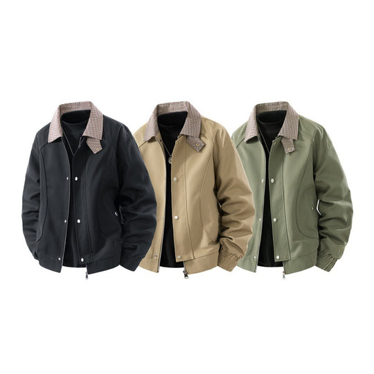 Herren Leichter Canvas-Blouson mit Karokragen, Reißverschluss- und Druckknopfleiste Shop Nory