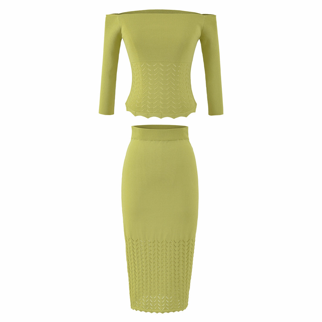 Damen Zweiteiliges Strick‑Set mit Carmenausschnitt und figurbetontem Bleistiftrock Shop Nory