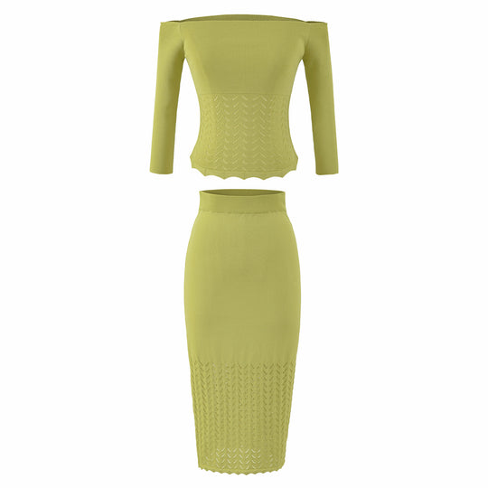 Damen Zweiteiliges Strick‑Set mit Carmenausschnitt und figurbetontem Bleistiftrock Shop Nory