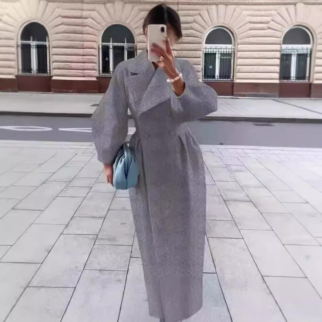 Damen nan taillierter Doppelreihiger Trenchcoat mit weitem Ärmel und hohem Beinschlitz Shop Nory