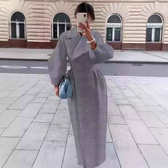 Damen nan taillierter Doppelreihiger Trenchcoat mit weitem Ärmel und hohem Beinschlitz Shop Nory