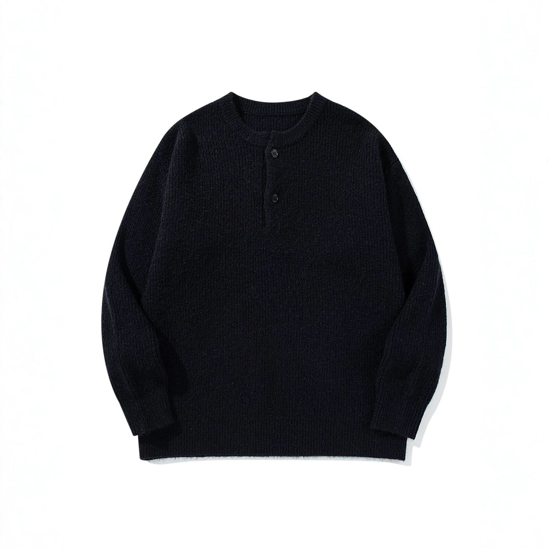 Herren Grobstrick-Henley-Pullover mit halber Knopfleiste und Rippbündchen Shop Nory