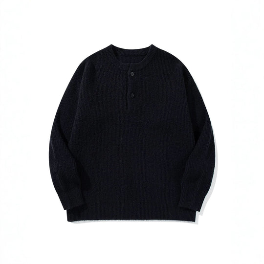 Herren Grobstrick-Henley-Pullover mit halber Knopfleiste und Rippbündchen Shop Nory