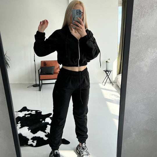 Damen Gekürztes Zip‑Hoodie mit elastischer High‑Waist Jogginghose Shop Nory