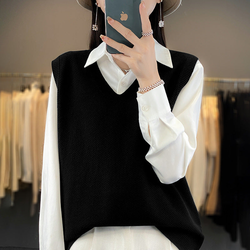 Damen Oversize Strickweste mit tiefem V‑Ausschnitt und feiner Struktur Shop Nory