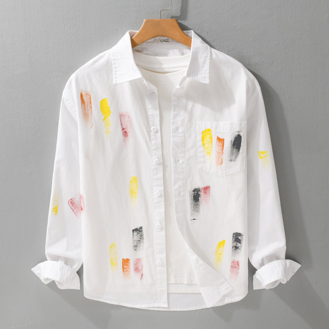 Unisex Bedrucktes Baumwoll-Overshirt im Künstlerprint mit Brusttasche Shop Nory