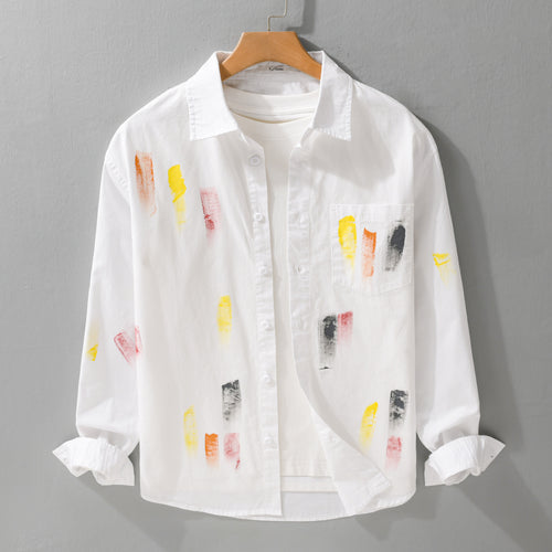 Unisex Bedrucktes Baumwoll-Overshirt im Künstlerprint mit Brusttasche Shop Nory
