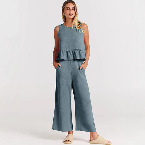 Damen luftiges und elegantes Zweiteiler-Set mit Rüschendetails
