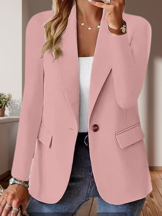 Damen Taillierter Single-Button-Blazer mit fallendem Revers und Pattentaschen Shop Nory