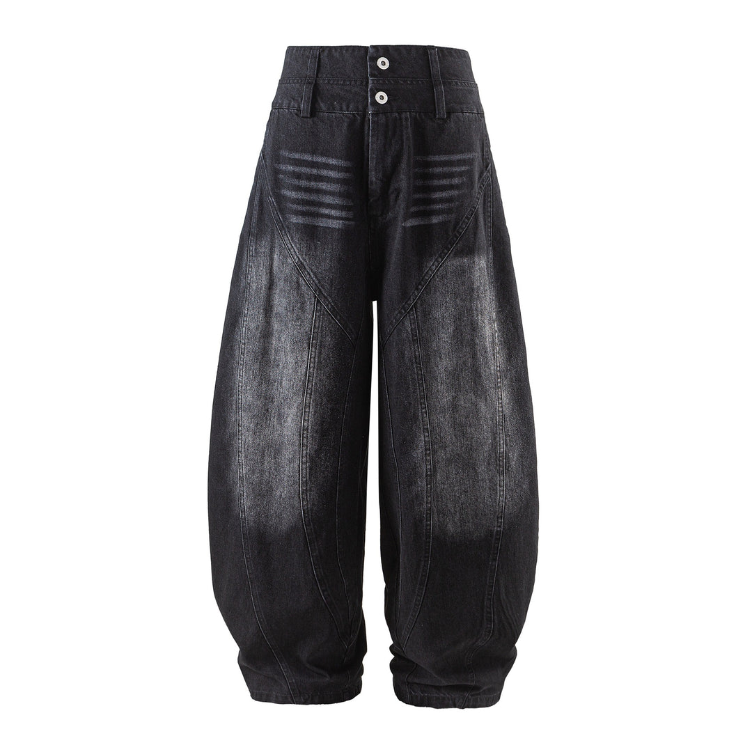 Damen hochtaillierte Ballon-Jeans mit Ziernähten und elastischem Saum Shop Nory