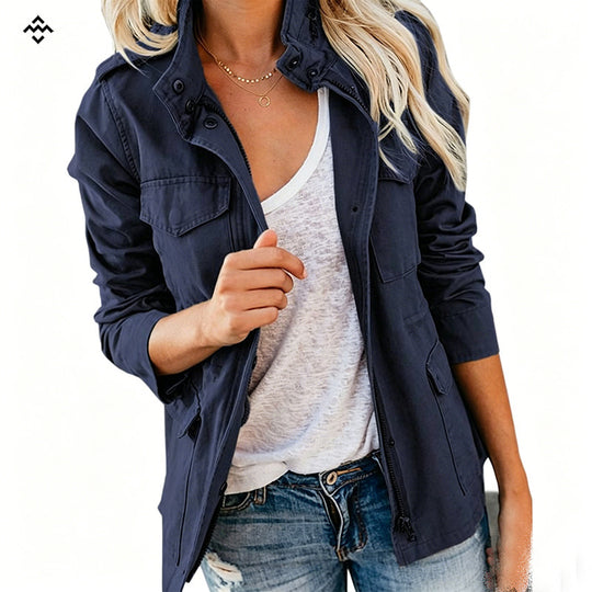 Damen leichte Feldjacke im Utility-Stil mit Stehkragen und Mehrfachtaschen Shop Nory