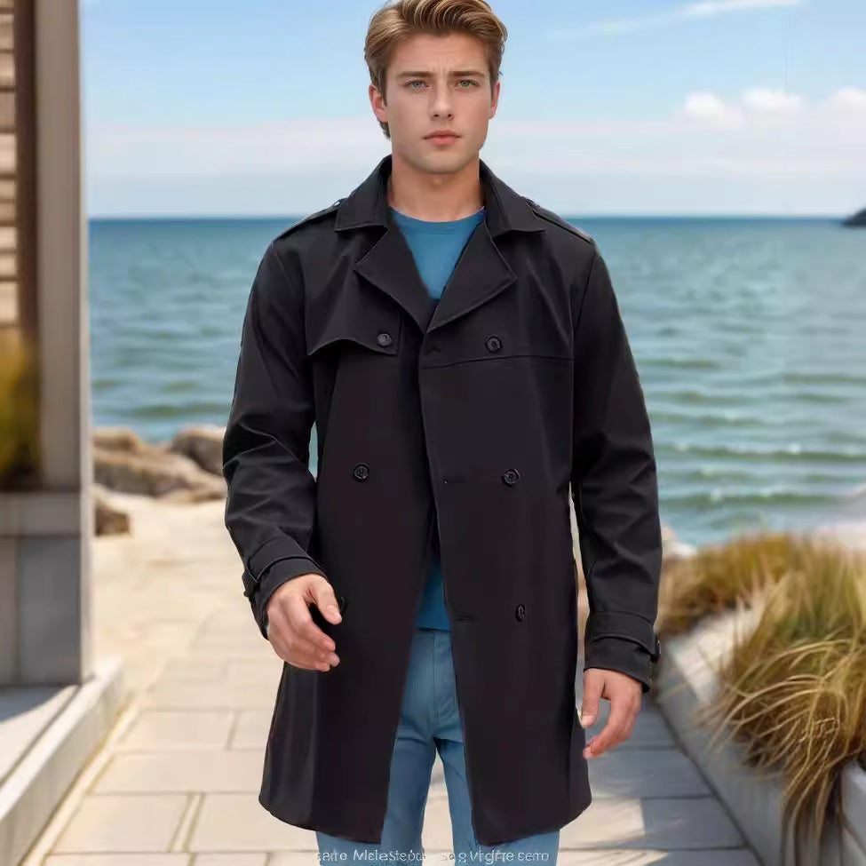 Herren nan urbaner Regenmantel im Trench-Stil mit doppellagiger Sturmklappe und verstellbaren Manschetten Shop Nory