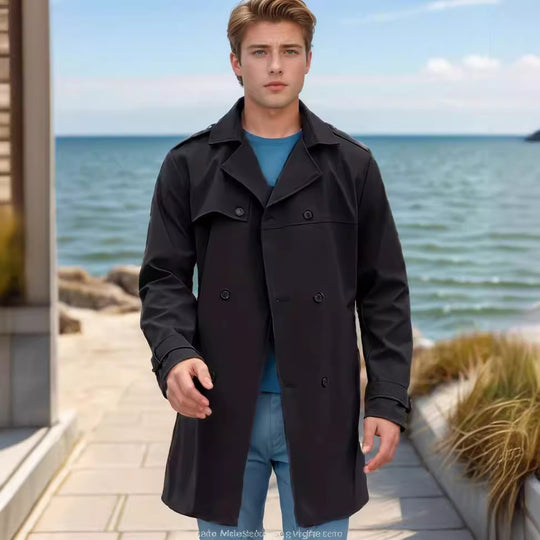 Herren nan urbaner Regenmantel im Trench-Stil mit doppellagiger Sturmklappe und verstellbaren Manschetten Shop Nory