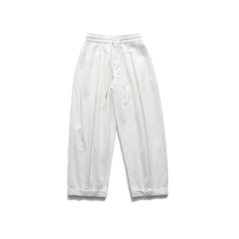 Damen Weite High‑Waist Bundfalten-Hose mit elastischem Kordelbund und gekrempeltem Saum Shop Nory