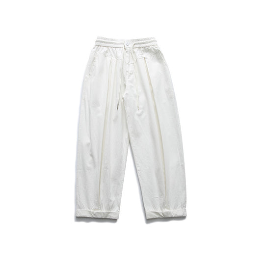Damen Weite High‑Waist Bundfalten-Hose mit elastischem Kordelbund und gekrempeltem Saum Shop Nory