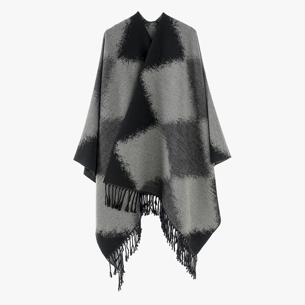 Damen Leichter rechteckiger Oversize-Überwurf aus Wollmischung mit feinem Fransensaum Shop Nory