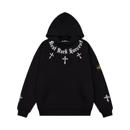 Unisex Oversize Kapuzenpullover mit Gothic-Kreuz-Print, Kängurutasche und Rippbündchen Shop Nory