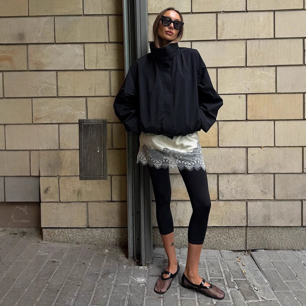 Damen Cropped Windjacke mit hochschließendem Stehkragen und kastiger Silhouette Shop Nory