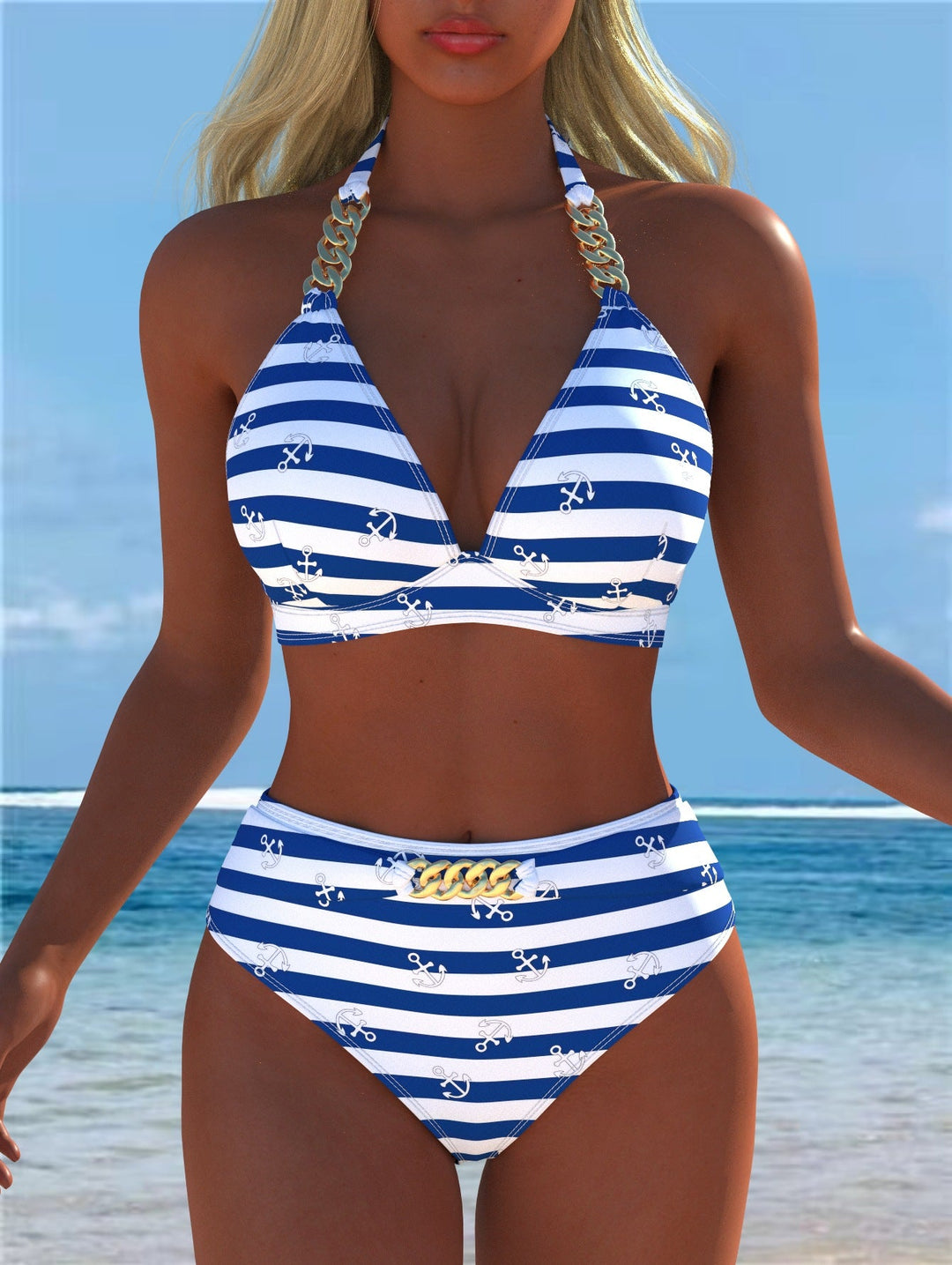 Damen Bikini mit luxuriösem Marmormuster und edlen Details