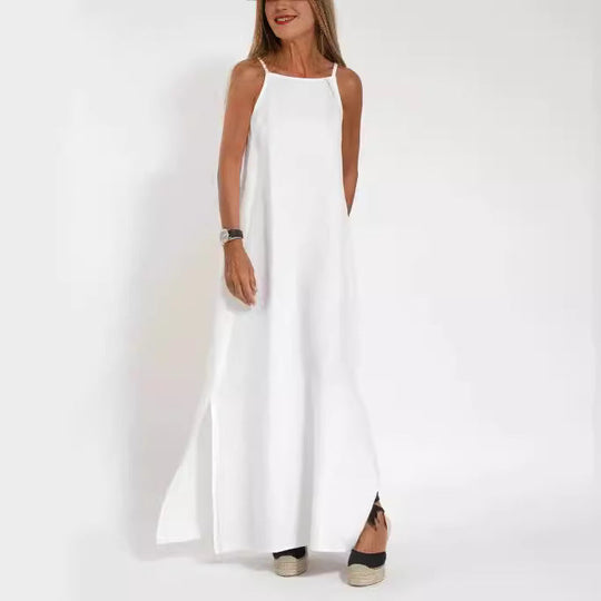 Damen lässiges Maxikleid mit schmalen Trägern und fließendem Schnitt