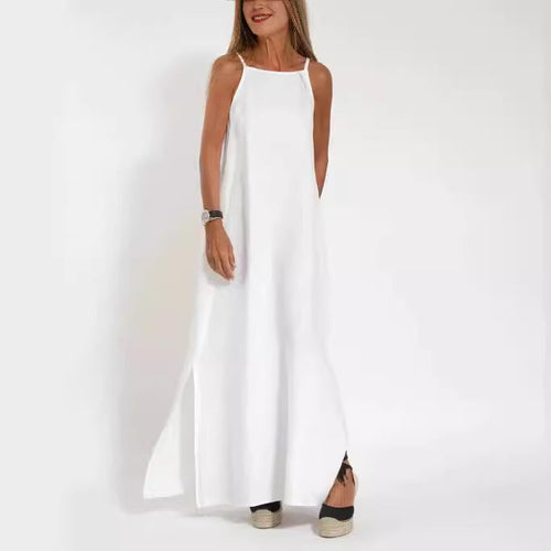 Damen lässiges Maxikleid mit schmalen Trägern und fließendem Schnitt