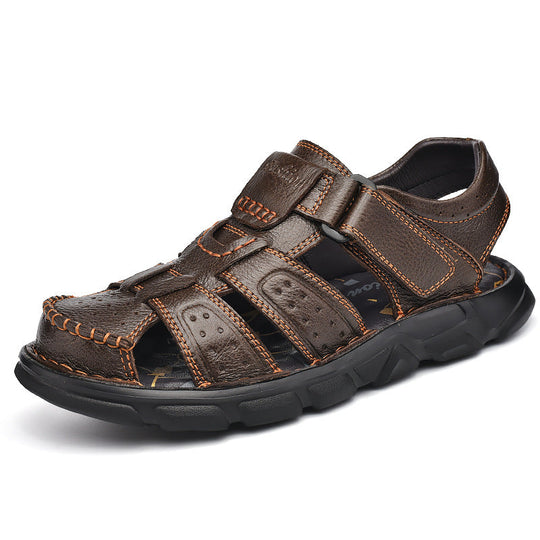 Herren Ledersandalen mit verstellbarem Klettverschluss und rutschfester Sohle