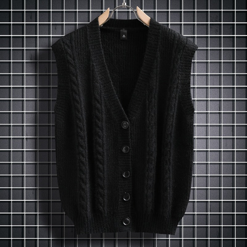 Herren ärmellose Strickjacke mit Zopfmuster und Knopfdetails